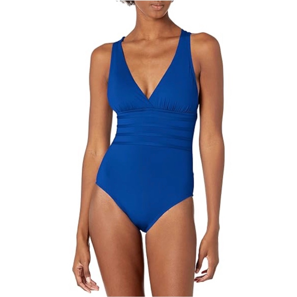 NWT La Blanca Island Goddess Multi-Strap Cross-Back One Pc Swimsuit Sz 16 $135
